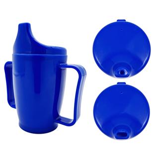 Trinkbecher mit 2 Griffen, 280ml, Doppeldeckel-System für Flüssigkeiten und Brei