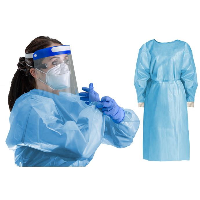 Vlies-/Hygienekittel blau, 28gr, mit PE-Beschichtung und Bündchen, ca. 115 x 138cm, Pack à 10 Stück