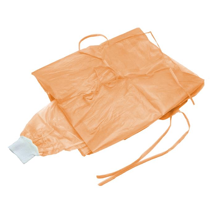 Vlies-/Hygienekittel orange, PE-Beschichtung an Vorderseite und Ärmeln, Pack à 10 Stück