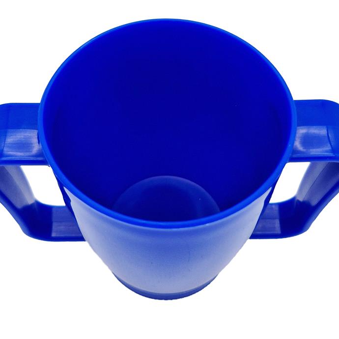 Trinkbecher mit 2 Griffen, 280ml, Doppeldeckel-System für Flüssigkeiten und Brei