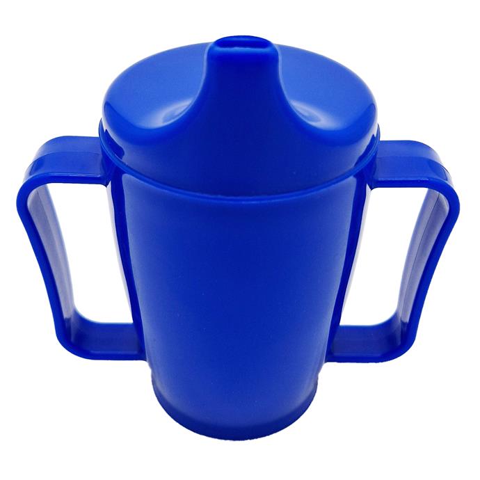 Trinkbecher mit 2 Griffen, 280ml, Doppeldeckel-System für Flüssigkeiten und Brei