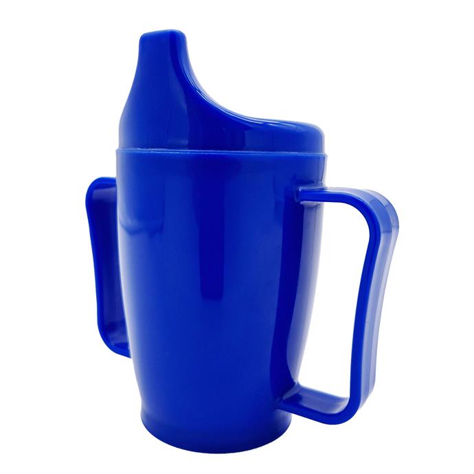 Trinkbecher mit 2 Griffen, 280ml, Doppeldeckel-System für Flüssigkeiten und Brei