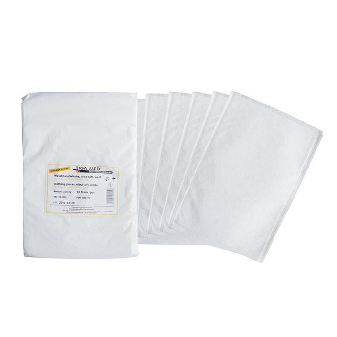 Waschhandschuhe, ultra-soft, Molton, weiß, Pack à 50 Stück