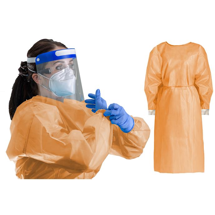 Vlies-/Hygienekittel orange, PE-Beschichtung an Vorderseite und Ärmeln, Pack à 10 Stück